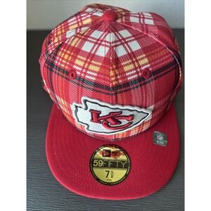 Kansas City Chiefs 2024 NFL Plaid Hat 7 5/8 New Era 59FIFTY Red Cap Hat NWT